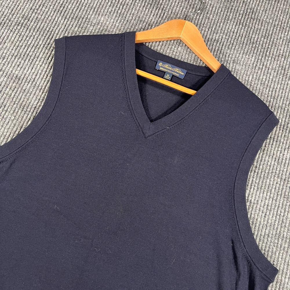 Brooks Brothers Merino Wool Sweater Vest Mens XL Extra Large Blue V Neck Casual